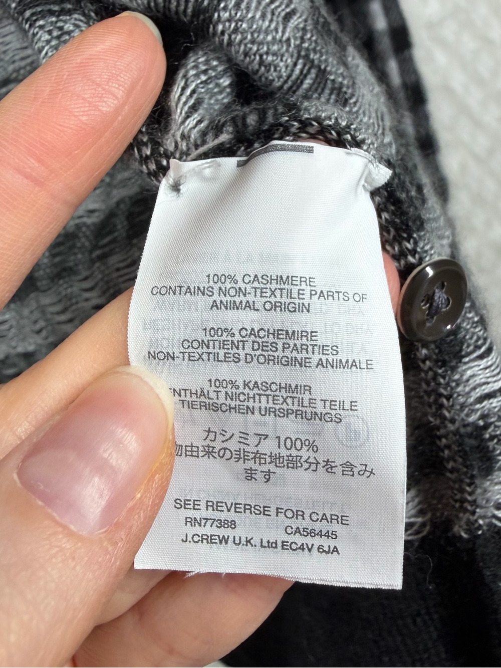 J. Crew Collection Black White Gingham Italian Cashmere Cardigan - Picture 4 of 5